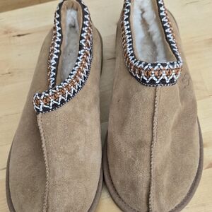 UGG Tan Moccasins with Brown and White Trim